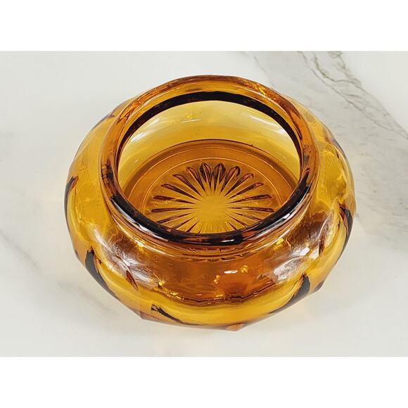 Depression Amber Glass Bowl Powder Vanity Jar w/o Lid 80's Art Decor 4 3/4" Vtg - Picture 6 of 12
